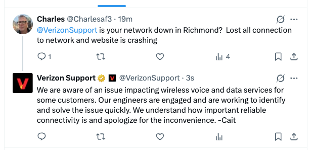 Verizon responding to customers on X