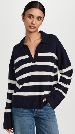 Isa Striped Polo Pullover in Cashmere