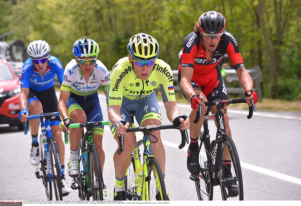 Giro d'Italia stage 5 breakaway: Daniel Oss (BMC), Alexander Foliforov (Gazprom), Amets Txurukka (Orica-GreenEdge), Pavel Brutt (Katusha)