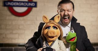 TV tonight Ricky Gervais with Miss Piggy and Kermit.