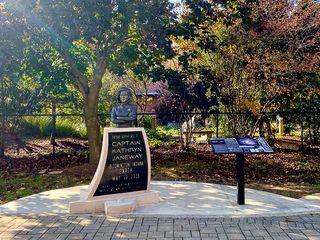 Captain Janeway, from "Star Trek: Voyager," was honored Oct. 24, 2020 with a statue in Bloomington, Indiana, the character's birthplace.
