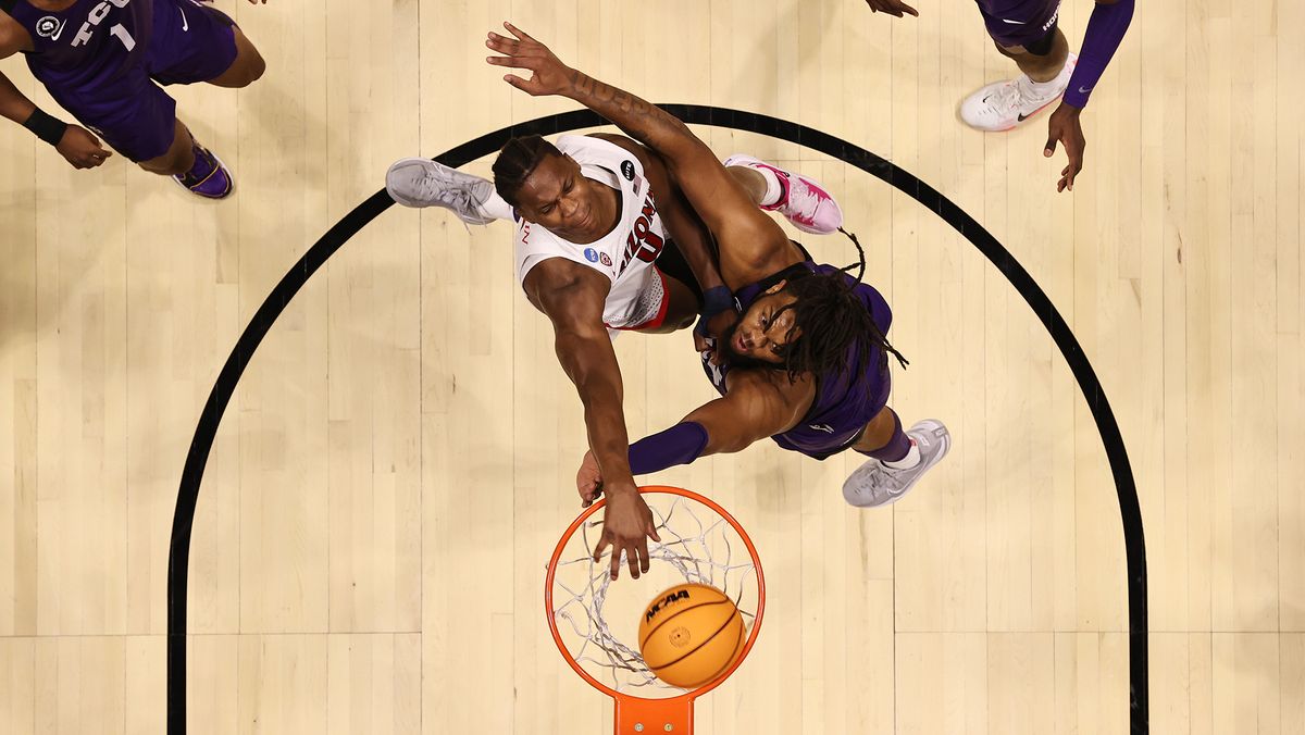 Bennedict Mathurin #0 of the Arizona Wildcats dunks the ball against Eddie Lampkin #4 of the TCU Horned Frogs during the second half in the second round game of the 2022 NCAA Men&#039;s Basketball Tournament at Viejas Arena at San Diego State University on March 20, 2022 in San Diego, California.