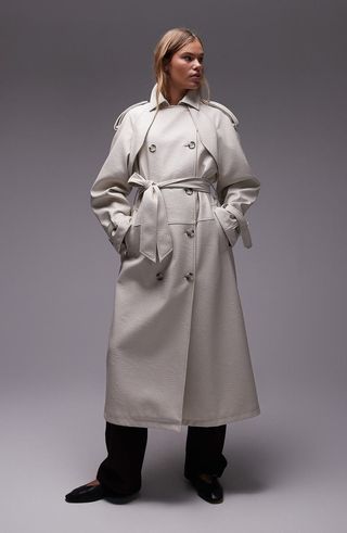 Belted Faux Leather Trench Coat