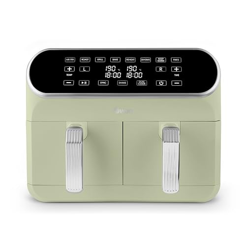 Swan Sd10519g Retro Dual Basket Air Fryer With Swan Cyclone Technology, Led Display, 8 Pre-Set Cooking Options, 8l, 1700w, Retro Green
