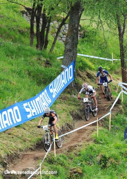 Riders traverse the side of the mountain