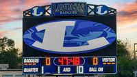 Two different digital scoreboards for high school football.
