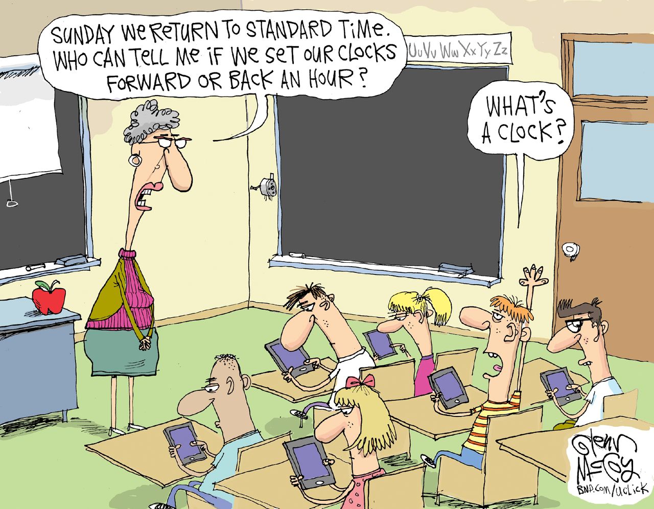 Editorial cartoon U.S. Daylight Savings Technology