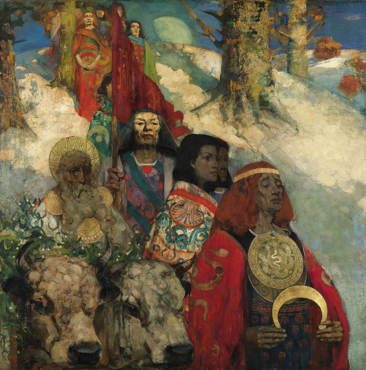 The Druids: Bringing in the Mistletoe, 1890, oil on canvas, 60in by 60in, by Edward Atkinson Hornel and George Henry, Kelvingrove Art Gallery and Museum, Glasgow. © CSG CIC Glasgow Museums Collection.