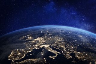 3D rendering of Earth showing Europe at night. 