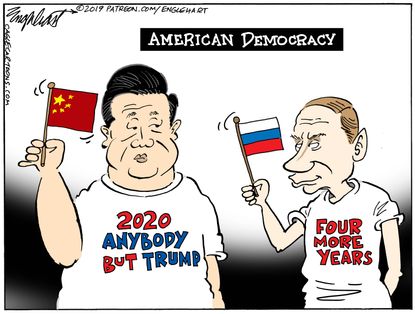 Political Cartoon U.S. American Democracy China Russia Putin Trump Election
