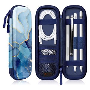 A product shot of the Fintie carry case for Apple Pencil with various accessories in the case
