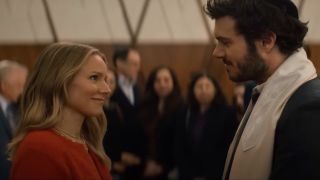 Kristen Bell and Adam Brody looking at each other in the show Nobody Wants This.