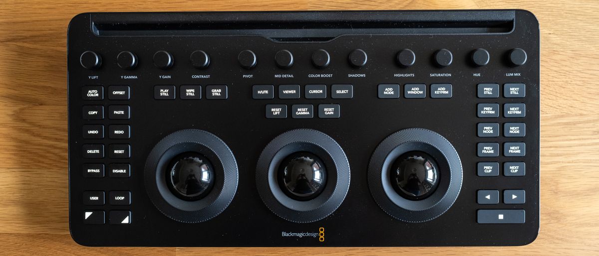 Blackmagic Design DaVinci Resolve Micro Color Panel on a wooden surface