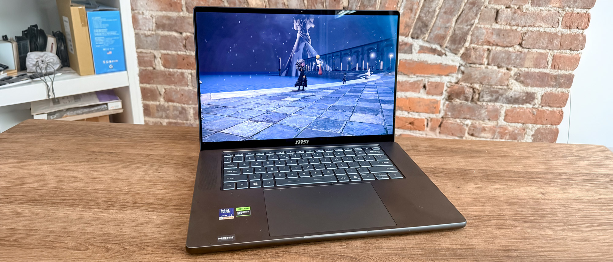 The MSI Stealth 16 AI+ (2026) on a table