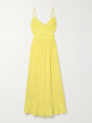 Ruched Linen-Blend Maxi Dress