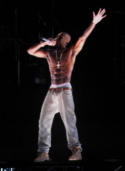 A holographic image of Tupac, who is dead.