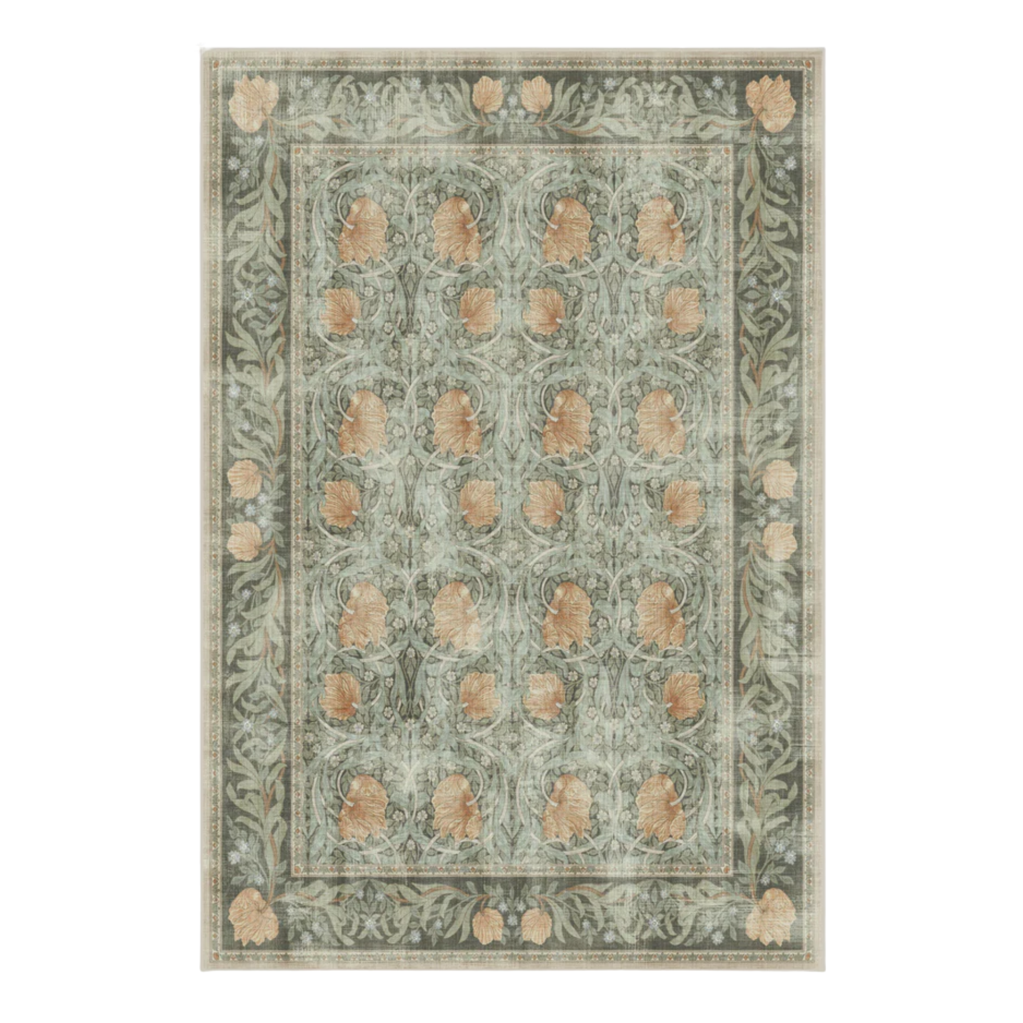 a green and orange floral rug