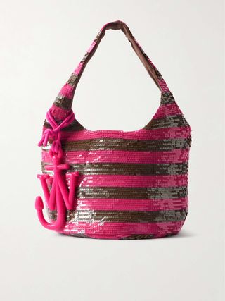 Mini Reversible Striped Sequined Jersey Tote