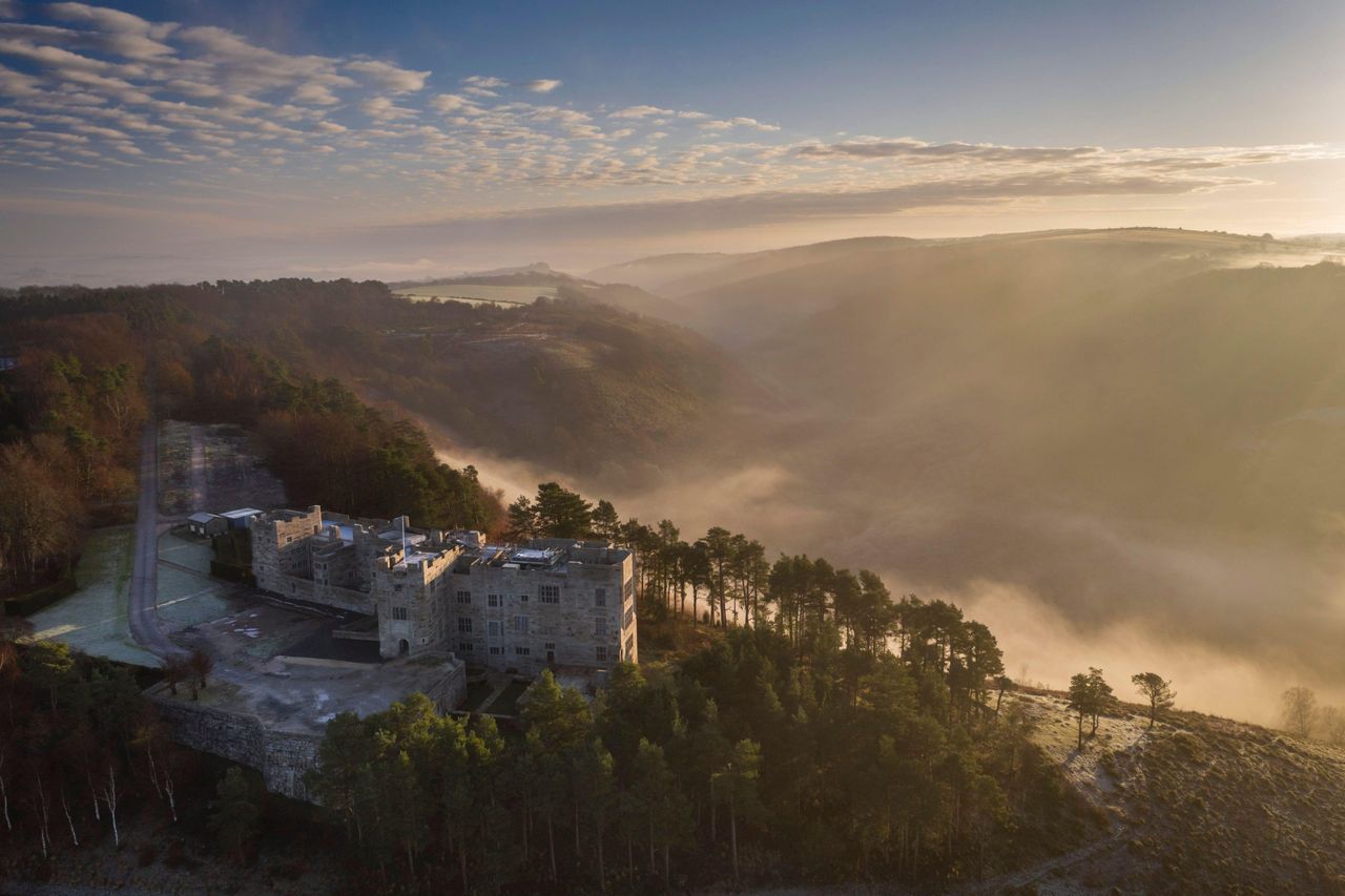 Castle Drogo in its exquisite location overlooking the Teign Valley in Dartmoor, Devon.