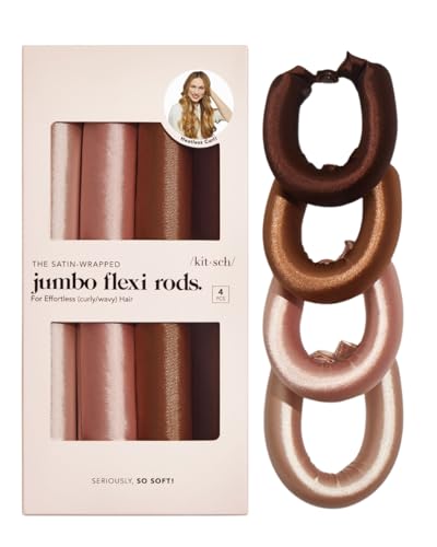 Kitsch Satin Hair Curlers, Heatless Curling Rod - Jumbo Flexi Rod, Heatless Hair Curler - Hair Curlers to Sleep in - No Heat Overnight Curls - for All Hair Types and Texture - 4pcs Rosewood