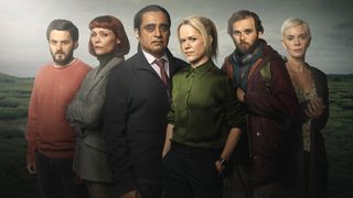 ELHAM EHSAS as Asif Syed, MYANNA BURING as Melinda Ricci, SANJEEV BHASKAR as DI Sunny Khan, SINEAD KEENAN as DCI Jess James, MAXIMILLIAN FAIRLEY as Martin Baines and VICTORIA HAMILTON as Juliet Cooper in Unforgotten season 6