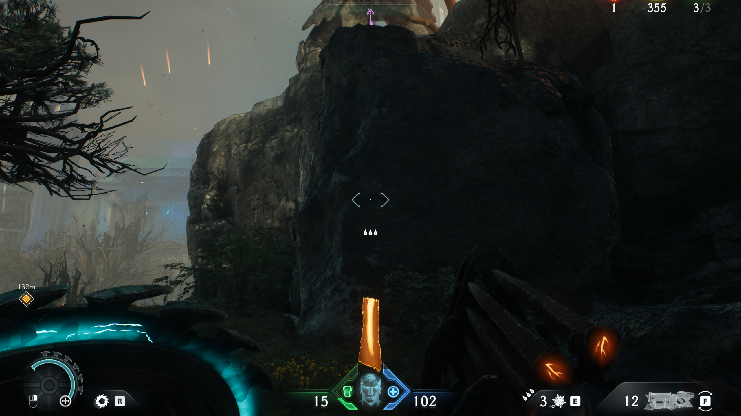 Doom: The Dark Ages Siege Part 1 secrets - A codex entry on a ledge beneath a large Sentinel statue.