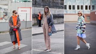 A composite of street style influencers showing different types of coats - the raincoat