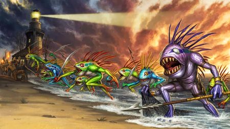 Concept art of a band of murlocs storming a beach