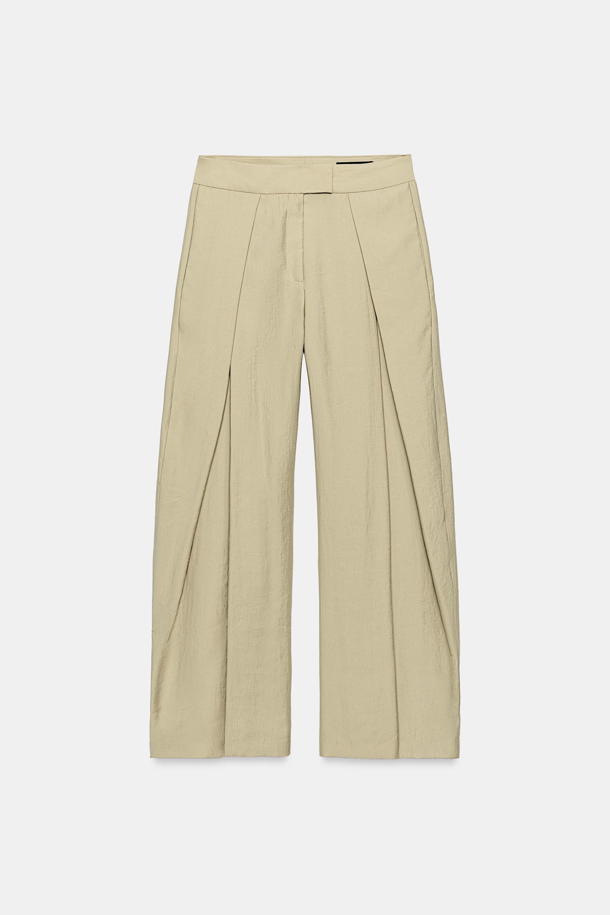 Zw Collection Pleated Wide Leg Pants - Olive Green - Xs