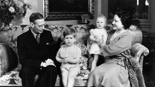 King George VI and Queen Elizabeth in Buckingham Palace with Prince Charles and Princess Anne