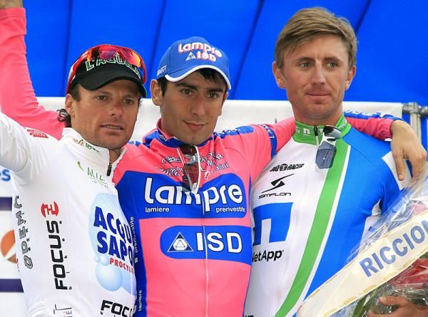 Stage 4 podium (l-r): Danilo Di Luca, Diego Ulissi and Bartosz Huzarski