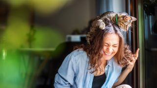 Cat on woman's head