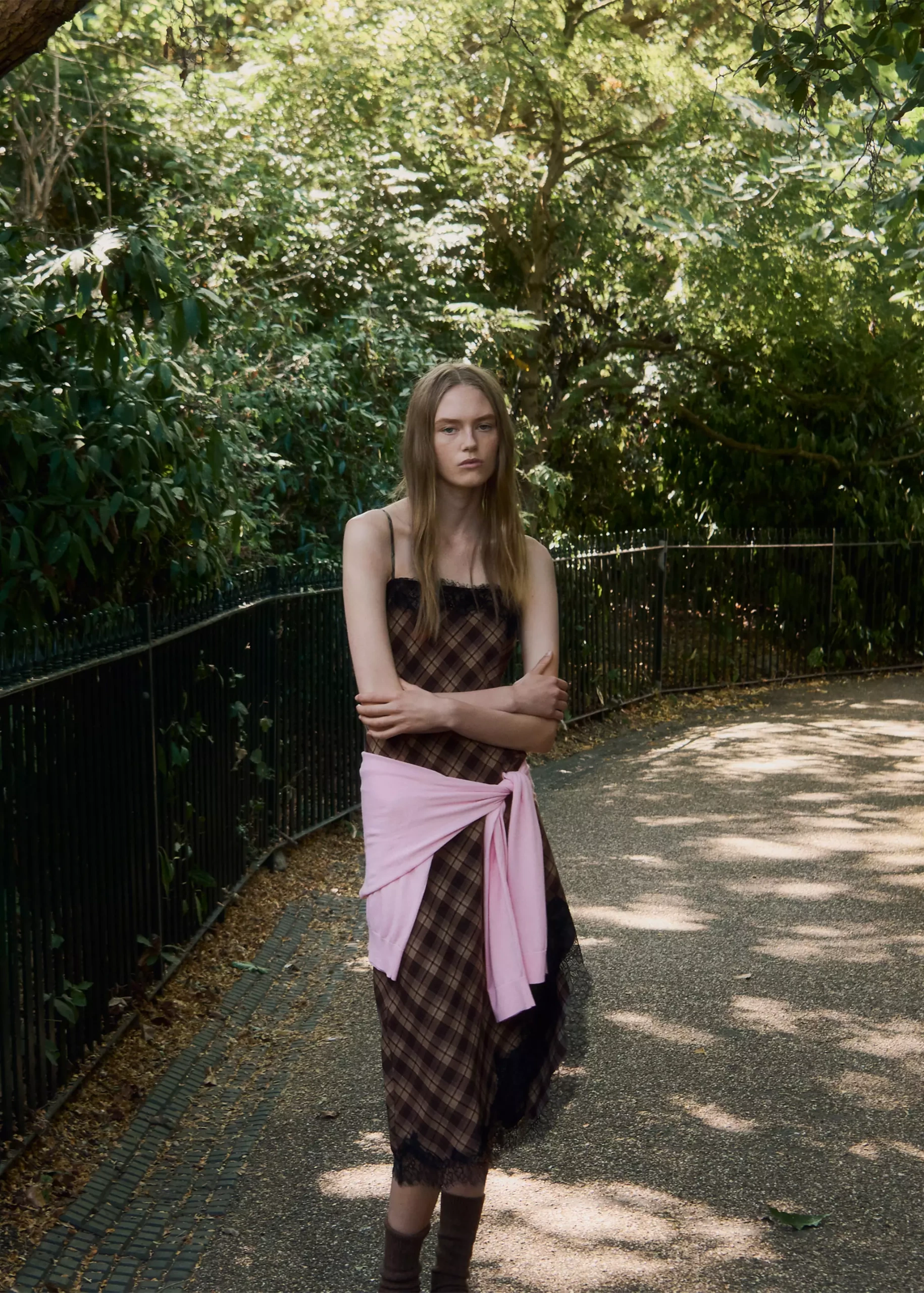 Checked Dress With Lace Details - Women | Mango Usa