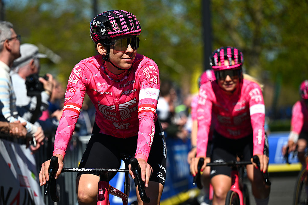 DENAIN FRANCE APRIL 12 Alison Jackson of Canada and Team EF EducationOatly prior to the 5th ParisRoubaix Femmes 2025 a 1485km one day race from Denain to Roubaix UCIWT on April 12 2025 in Roubaix France Photo by Luc ClaessenGetty Images