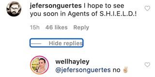 Hayley Atwell Instagram comment