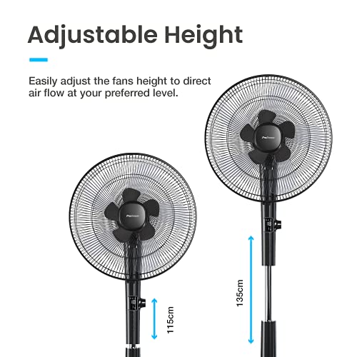 Pro Breeze® 16-Inch Pedestal Fan With Remote Control and Led Display - 4 Operational Modes - 80° Oscillation - Adjustable Height & Pivoting Fan Head (dual Blades Black)