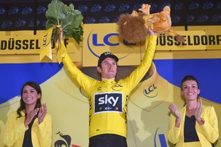 Geraint Thomas celebrates his Tour de France opening time trial win.