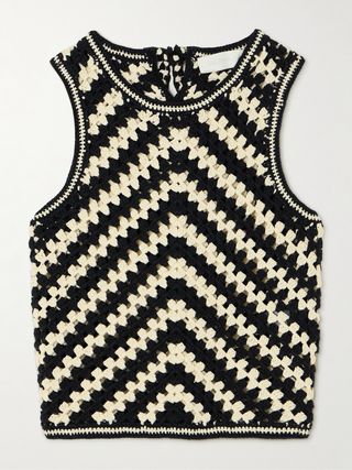 Halliday Cropped Two-Tone Crocheted Cotton Tank