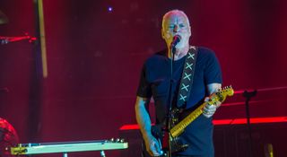 David Gilmour plays his Strat onstage at Pompeii