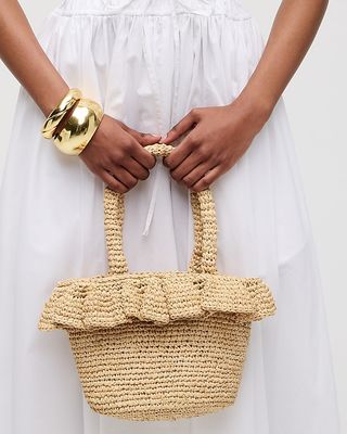 Small Raffia Ruffle-Hem Bag