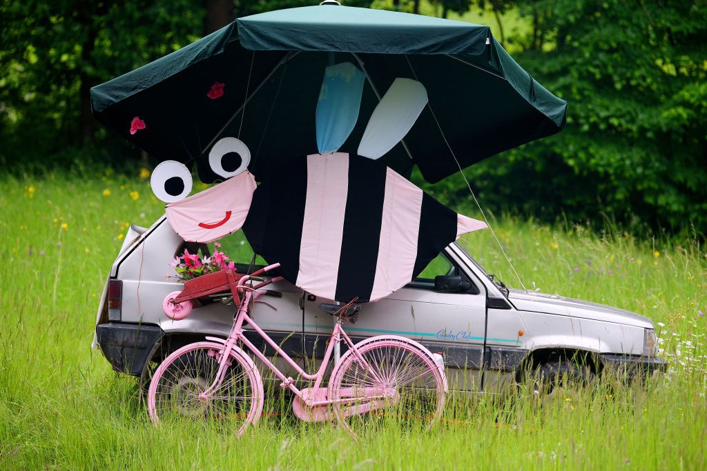 CANALE ITALY MAY 10 Decorated during the 104th Giro dItalia 2021 Stage 3 a 190km stage from Biella to Canale Public Fans Landscape girodiitalia Giro on May 10 2021 in Canale Italy Photo by Tim de WaeleGetty Images