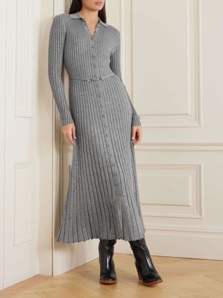 Tenes Belted Ribbed Silk and Cashmere-Blend Midi Dress