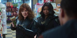 Melissa McCarthy and Octavia Spencer talk about a convenience store pickle in Thunder Force.