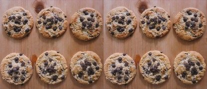 Image of chocolate chip cookies and glass of milk