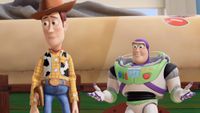 Buzz and Woody, the two heroes, one space man and the other a cow boy, from the Pixar/Disney animated classic franchise Toy Story. 