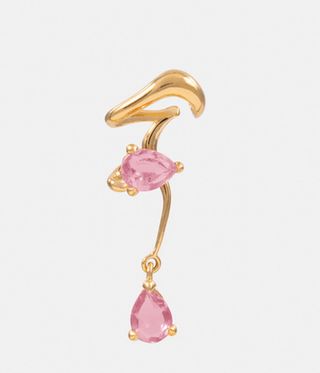 Golden twisting ear cuff with pink stones