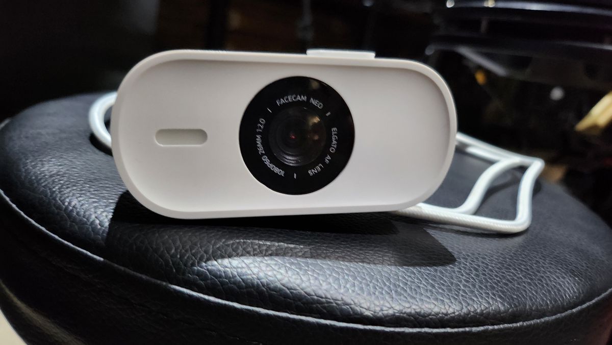 Elgato Facecam Neo set up on a desk.