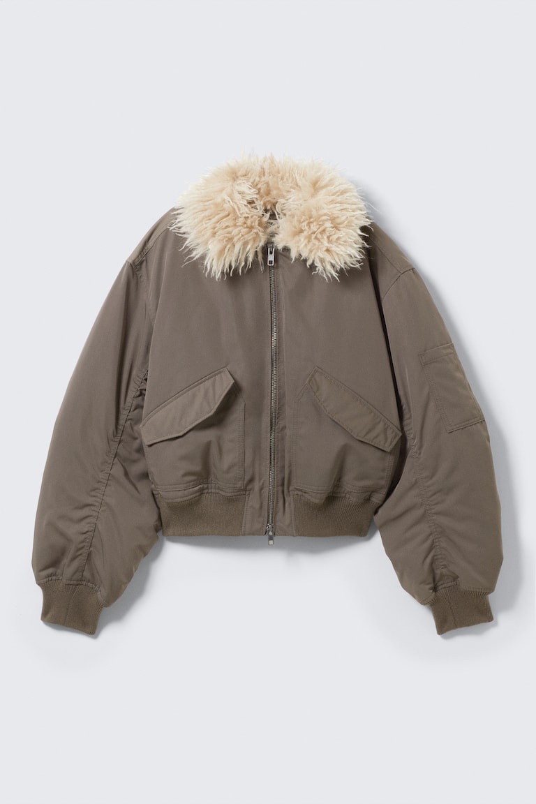 Faux Fur Collar Bomber Jacket