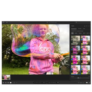 Adobe Lightroom CC screenshot showing girl playing with bubbles