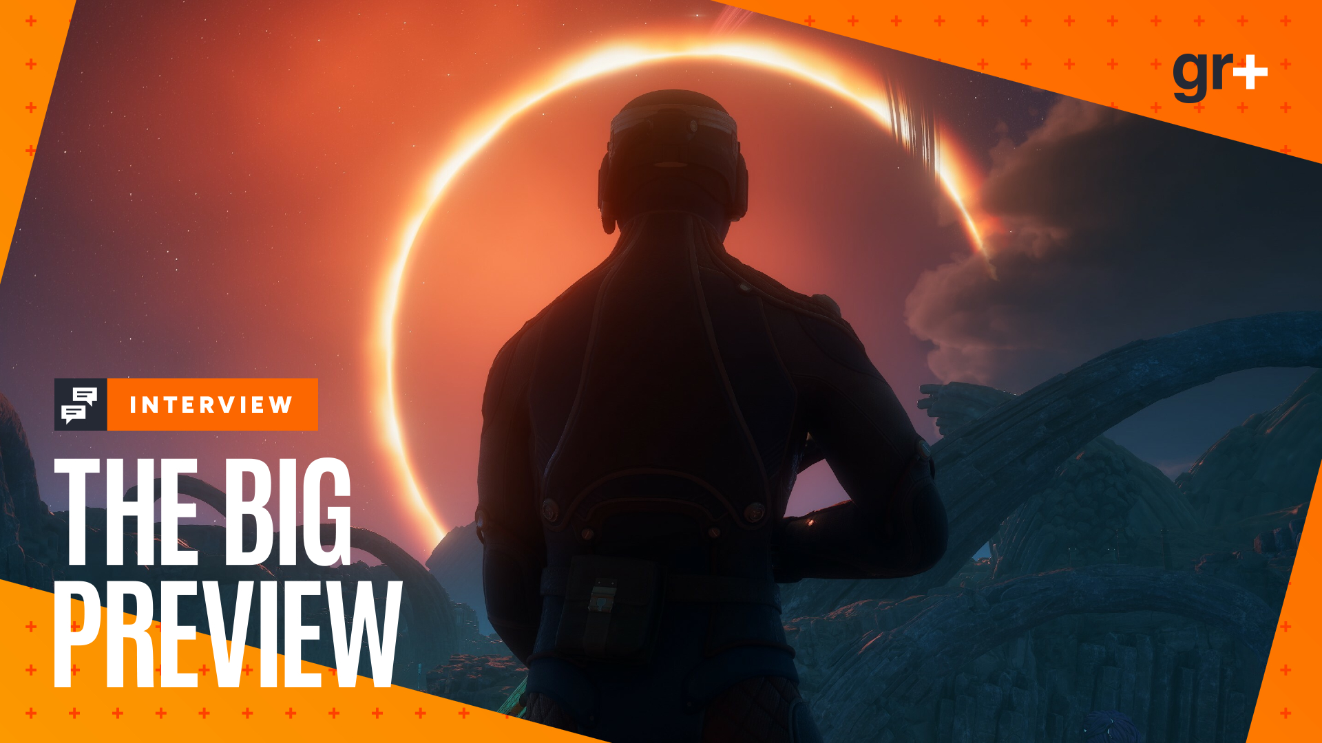 The Outer Worlds 2 screenshot showing a silhouette facing an eclipsed sun